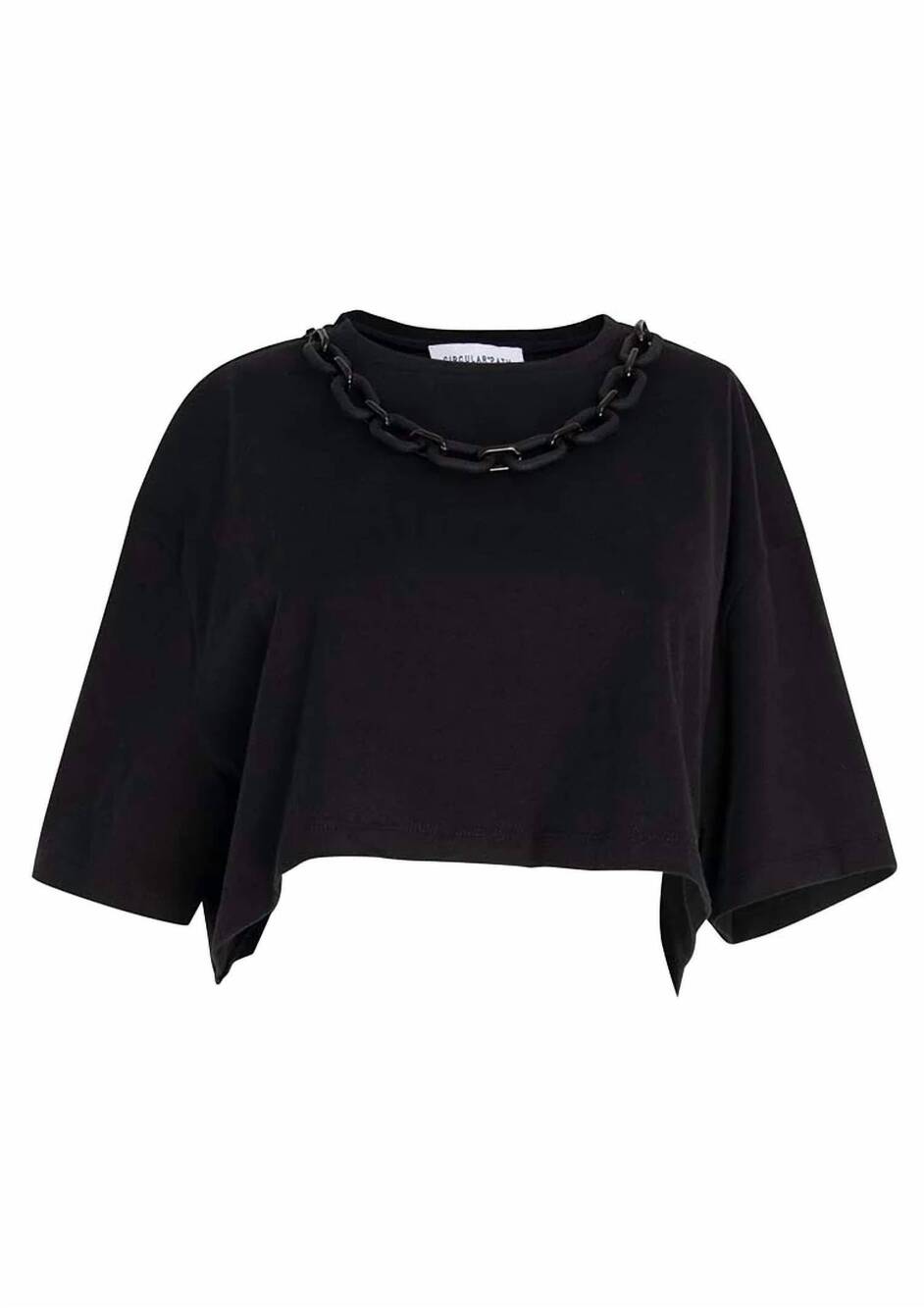 NEW CIRCULAR PATH women's necklace crop t-shirt in black